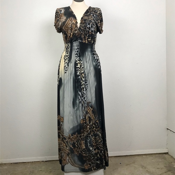 V-Neck Maxi Dress Women’s Size 4 animal print short sleeve Pre owned - Picture 14 of 14